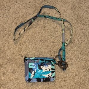 Vera Bradley Blue and Black Floral Card Holder with Lanyard